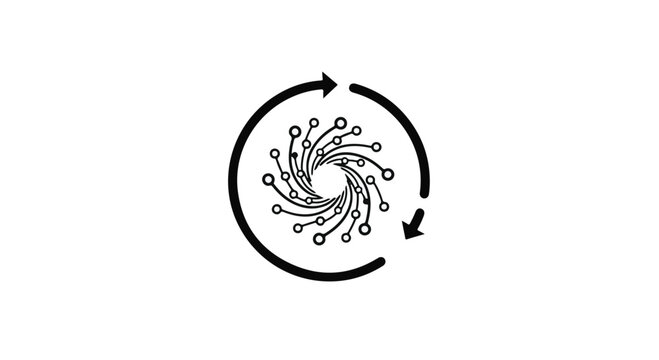 Circuitry circle depicts a stylized digital vortex that symbolizes global connectivity and rapid data flow within modern information networks while providing ample space for custom text overlay.