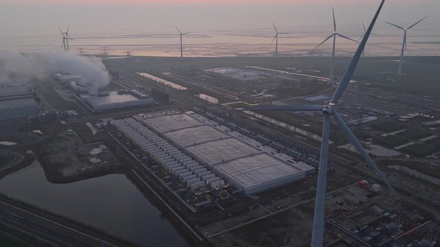 Google data center and wind farm powering artificial intelligence