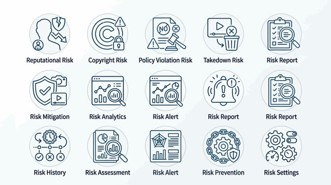 Set of Business Risk Management Line Icons for Corporate Security and Analytics.