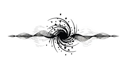Obraz premium Vortex abstract graphic shows a spinning gravitational singularity pulling in particles and energy through a dark tunnel of swirling forces in a cosmic environment of deep space phenomena.
