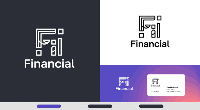 Modern financial with abstract 'fi' symbol and business card mockup