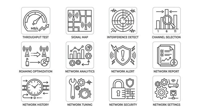 Set of hand drawn network and technology icons.