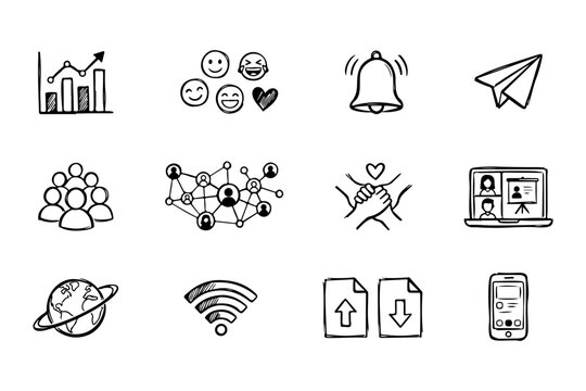 Social Media and Communication Hand-Drawn Icon Elements Collection