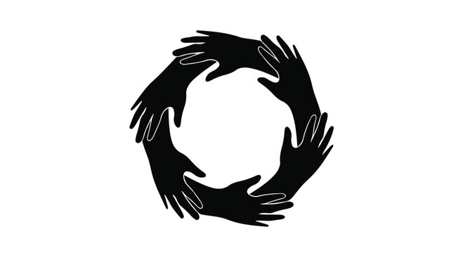 Human hands arranged in a perfect circular formation interlock to symbolize global unity, collective cooperation, and the strength found in diverse groups working toward a shared purpose.