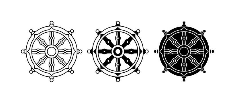 Dharma Wheel Vector Icons, Buddhist Symbol, Spiritual Art, Enlightenment Graphic