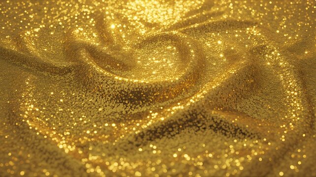 Close up glittery gold sequin fabric with shiny reflective texture details