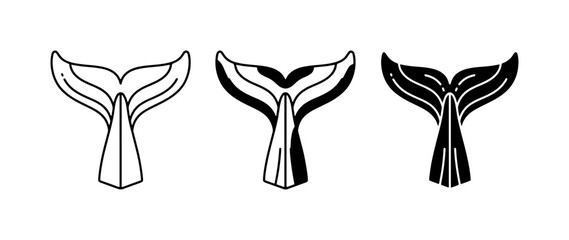 Whale Tail Icons, Marine Mammal Fluke Vector Graphics, Ocean Life Symbols © Javed