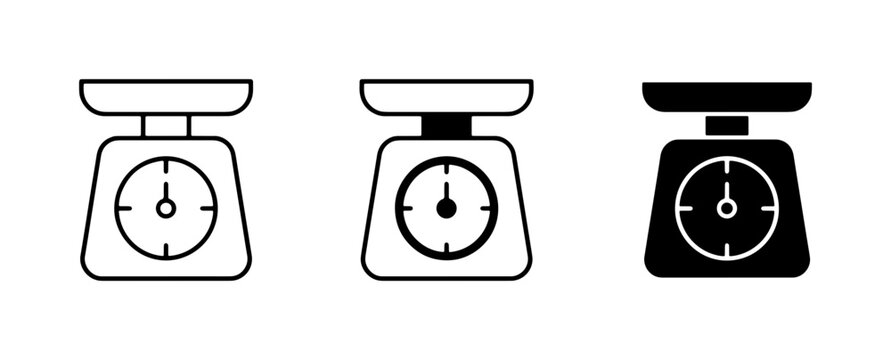 Kitchen Scale Icons Set: Analog Weighing Devices for Cooking and Baking