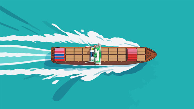 Top-down view of a cargo container ship sailing on ocean