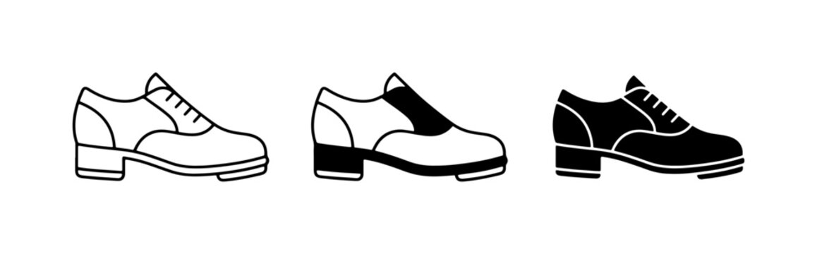 Tap Shoes Icons, Dance Footwear Vector Set, Performance Shoes Collection