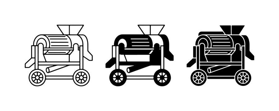 Agricultural Thresher Machine Icons, Grain Harvester Equipment, Rural Farm Technology