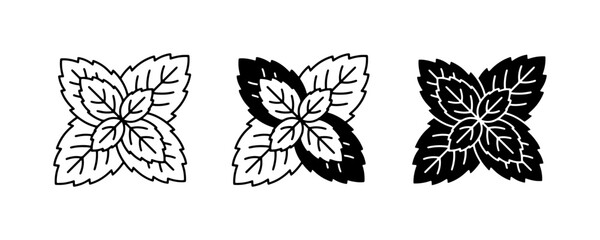 Mint Leaf Icons, Fresh Herb Graphics, Culinary Ingredient Vector Set © Zihad
