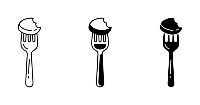 Bitten Food Icons, Fork Meal Symbols, Vector Food Icons, Simple Bite Mark Graphics