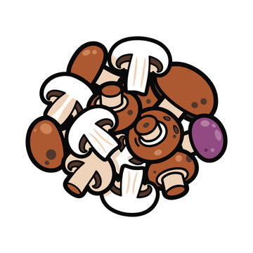 A bunch of brown and white mushrooms.