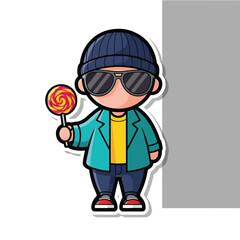 Fototapeta premium Cartoon boy with lollipop and sunglasses.