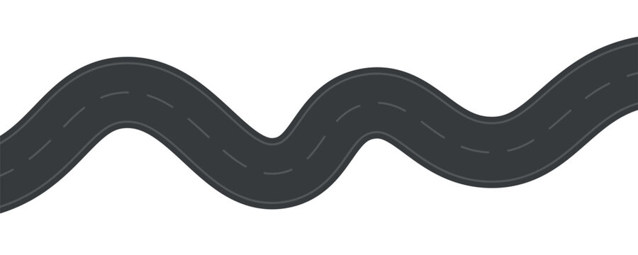 Wavy road with winding curves and horizontal path. Top view of race track and highway. Flat vector illustration isolated on white background.