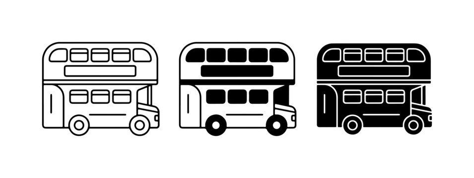 Double Decker Bus Icons, City Transport Symbols, Public Transit Vector Graphics