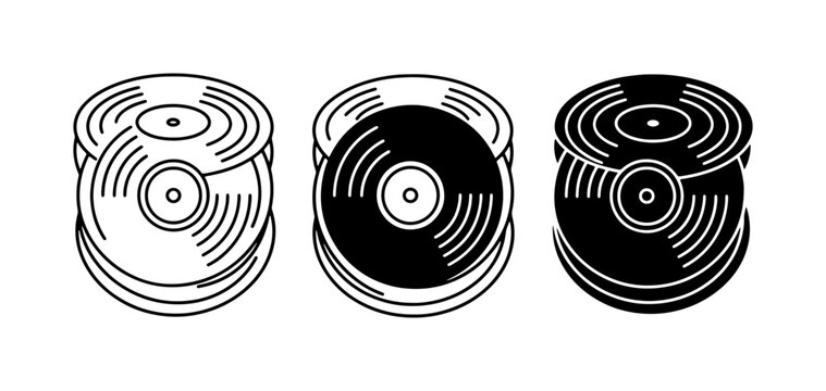 Vinyl Records Stack, Retro Music Collection, Vintage Audio Media Icons