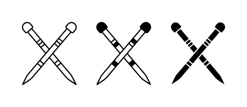 Knitting Needles Icons, Crafting Tools, DIY Hobby Symbols, Set of 3