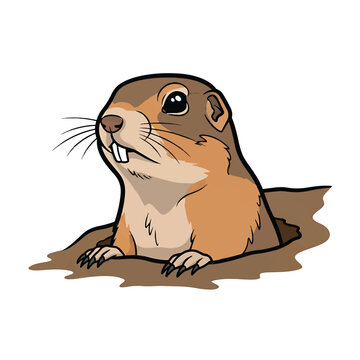 Cartoon gopher peeking out hole.