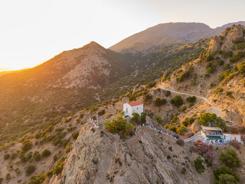 Panagia Krimniotissa Church at Sunset on Samothrace Island Greece