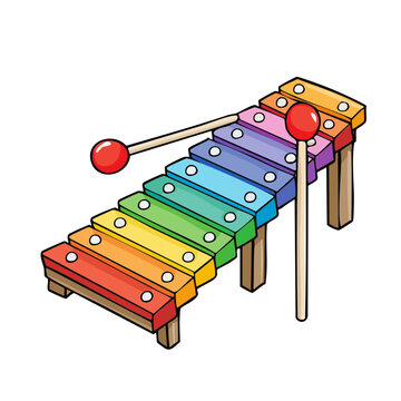 Colorful rainbow xylophone toy with mallets for musical education and playful learning