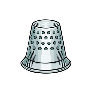 Silver thimble with circular pattern for sewing and crafting protection