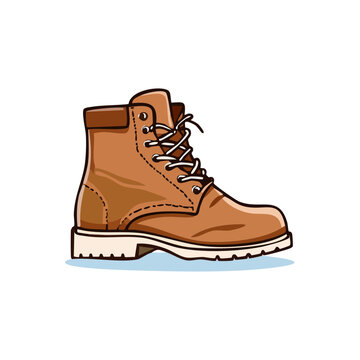Cartoon brown work boot with white laces and sole illustration