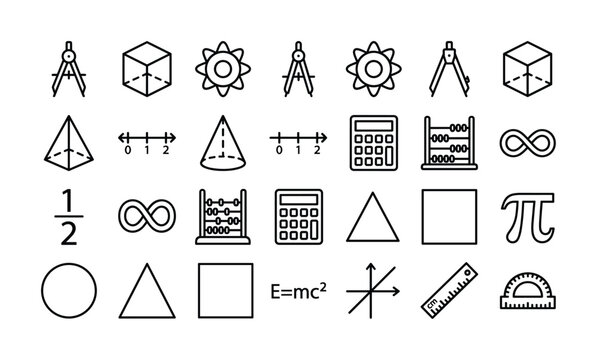Collection of mathematical symbols and geometric shapes for education and science