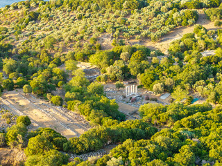 Naklejka premium Aerial View of Sanctuary of the Great Gods at Sunset Samothrace