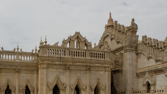 Exterior architectural view of Ananda Temple complex in Bagan, Myanmar.