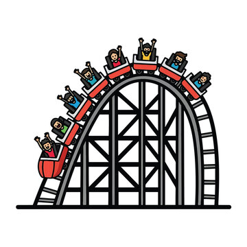 People riding a roller coaster train.