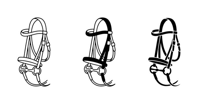 Equestrian Bridle Set, Horse Tack Equipment, Leather Halter Gear, Riding Accessories Vector Icons