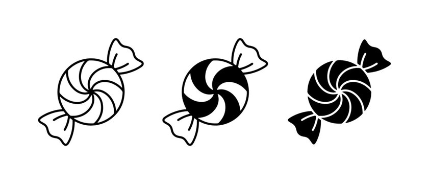 Wrapped Candy Icons, Sweet Treat Vector Graphics, Confectionery Symbols for Design