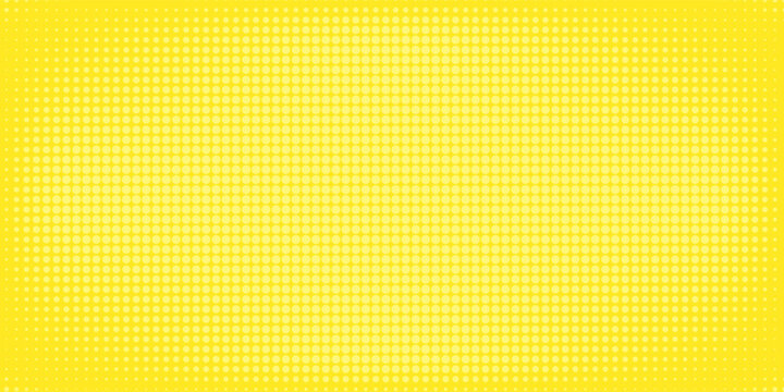 Pop art lemon yellow background with halftone patterns in comic book style, vector.