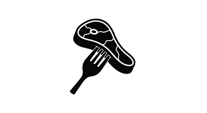 Steak on a fork is depicted as a simple black icon against a clean white background.
