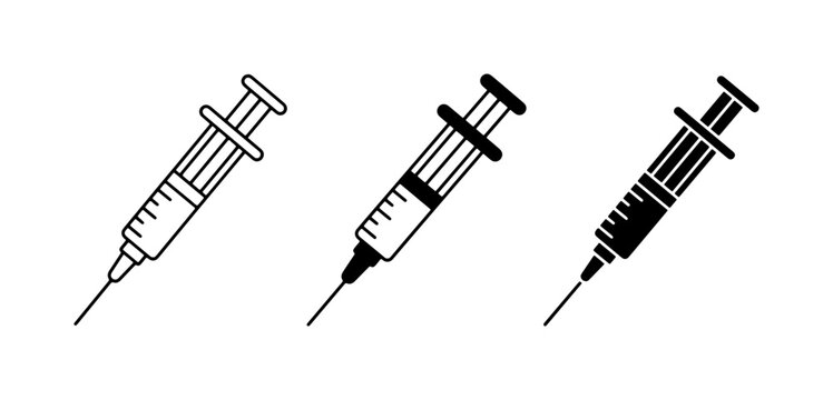 Medical Syringe Icons, Injection Needles, Healthcare Vector Graphics, Vaccination Symbol