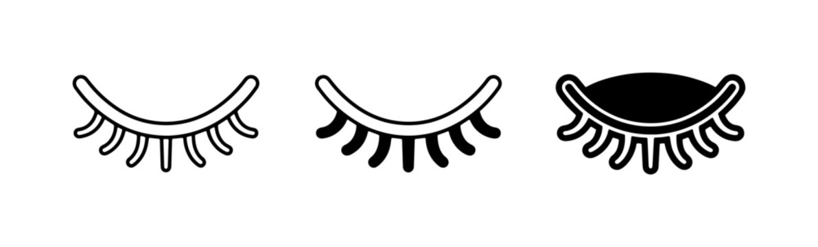 Closed Eyelashes Icons, Sleepy Eyes Vector Set, Beauty and Spa Symbols