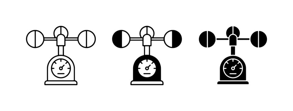 Anemometer Icons, Wind Speed Meter Vector Set, Weather Measurement Tools