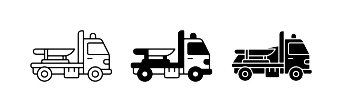 Tow Truck Icons, Flatbed Vehicle Vector Graphics, Vehicle Transport Set