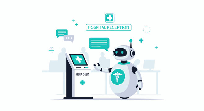 AI Robot Assistant at Hospital Reception Help Desk for Patient Check-in and Information