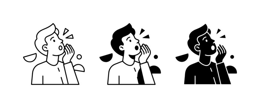Man Yelling, Shouting, or Whispering Icons Set, Communication Concept, Vector Graphics