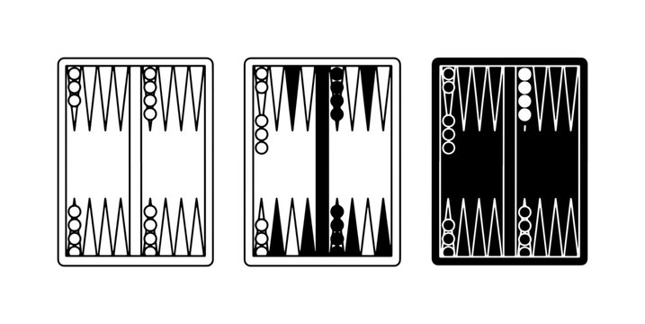 Backgammon Board Variations, Classic Game Icons, Black and White Vector Set