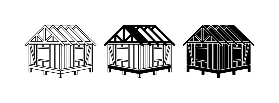 Medieval Timber Frame Houses, Historic Building Icons, Black and White Architectural Styles