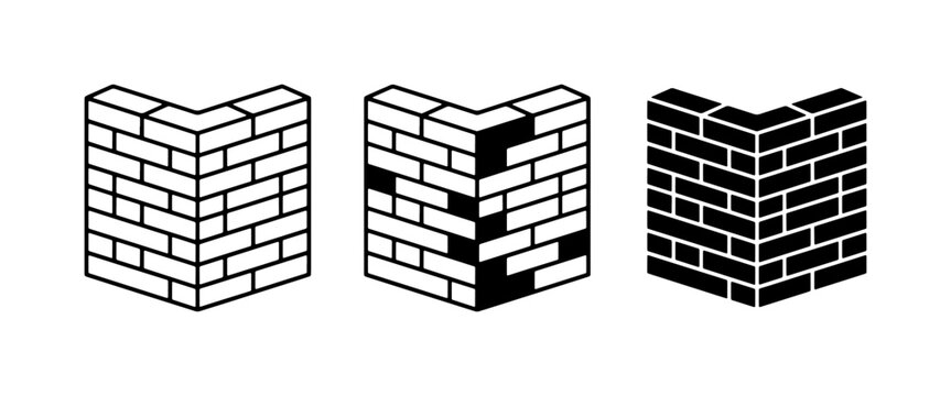Brick Wall Corner Icons, Building Element Vector Graphics, Construction Material Symbols