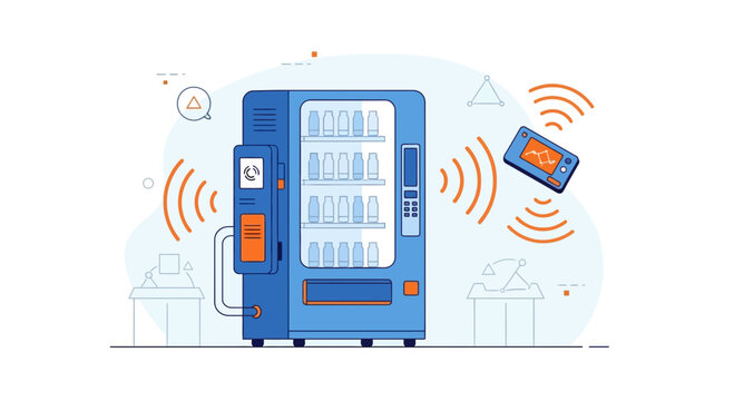 Contactless payment for vending machine via smartphone app, modern technology concept