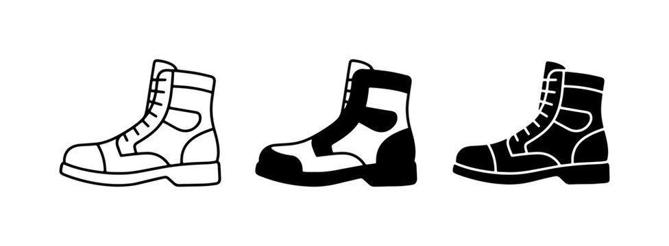 Military Boots Vector Icons, Combat Footwear Set, Rugged Shoe Graphics