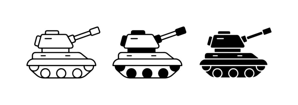 Military Tank Icons, Set of 3 Vector Graphics, Warfare Vehicle Symbols