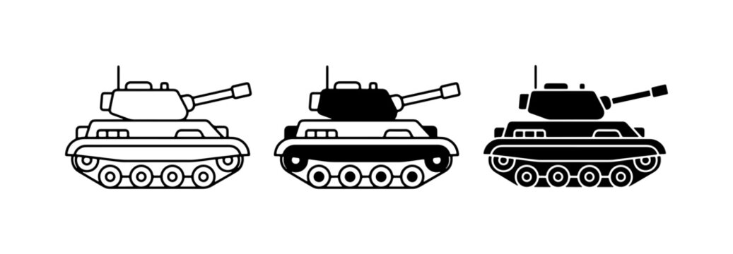 Military Tank Icons, Armored Vehicle Vector Set, Combat Machine Graphics
