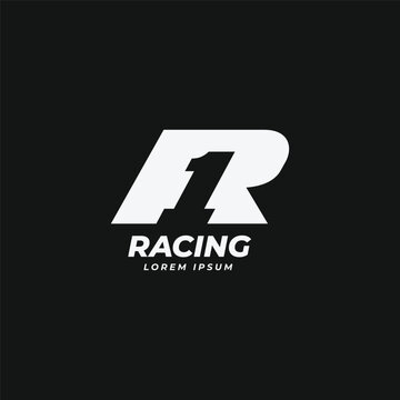 R1 bold sporty logotype. Letter R1 minimal logo design concept